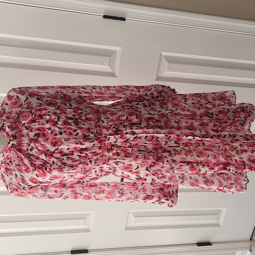 KATE SPADE EUC REAL SILK FLORAL LINED TIE NECK PLEAT FRONT DRESS SIZE 8